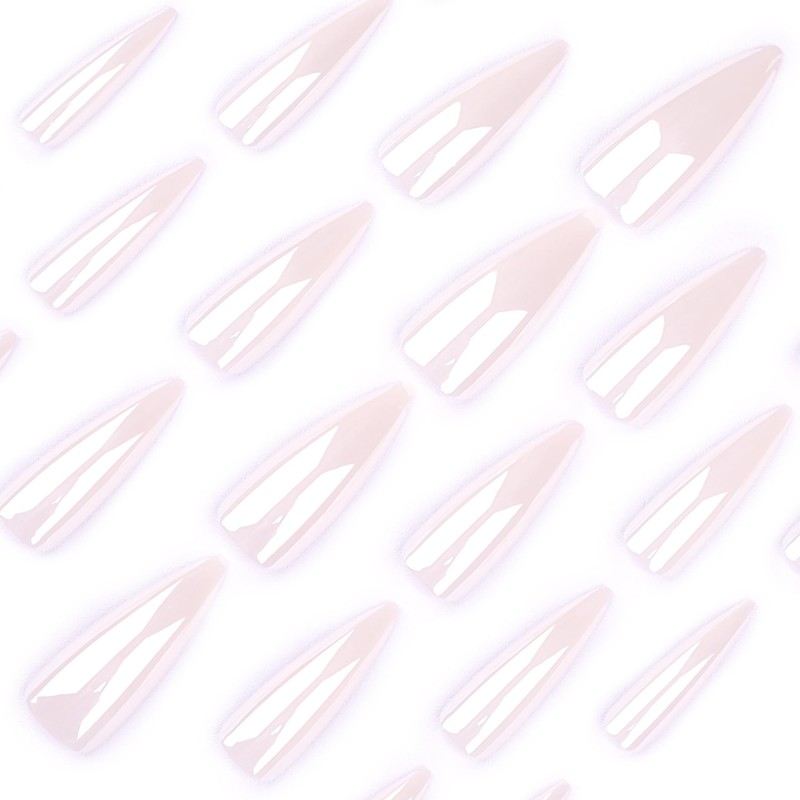 MouyouGlow Press on Nails Long, Stiletto White Glazed Doughnut Plain
