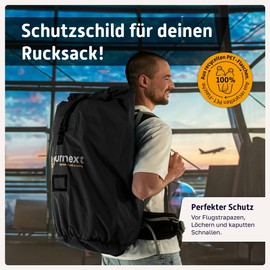 Journext 2-in-1 Backpack Protective Cover & Rain Cover/Flight Cover Backpack/Protective Cover Airplane, Train and Bus/Flight Bag/Backpack Cover/Backpack Protection (Pure Black, L)