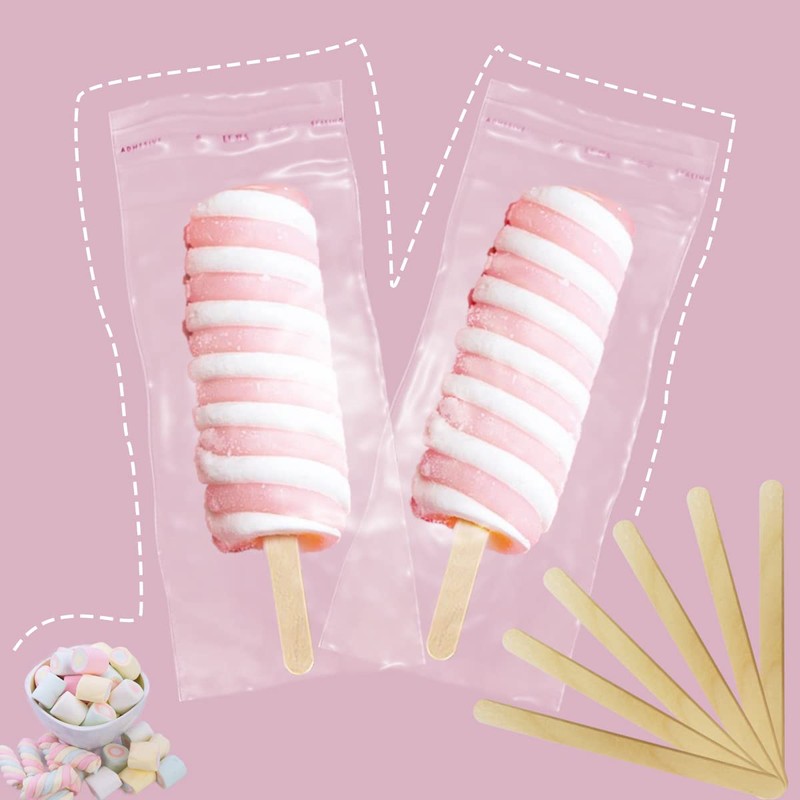 300 Pieces Popsicle Sticks and Bags Set Popsicle Wrappers Self