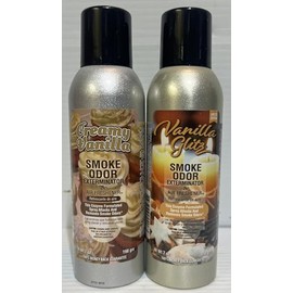 Smoke Odor Exterminator 198 gm/ 7 oz Large Spray Creamy Vanilla Set of Two Cans. Assortment (2) Includes Creamy Vanilla & Vanilla Glitz.