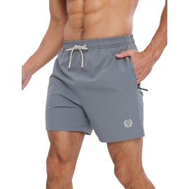 APTRO Mens Swim Shorts Quick-Dry Mesh Lining Summer Beach Shorts 4-Way Stretch Swim Trunks with Zipper Pockets Grey M