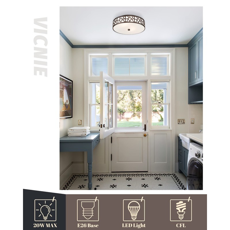 VICNIE 2 PK Flush Mount Ceiling Light Fixture, 12 Inch