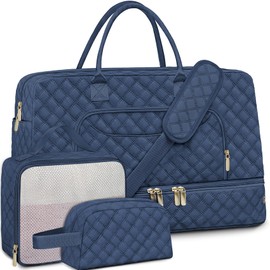 3 Pack Travel Duffle Bag, Weekend Bags for Women with Shoe Compartment, Large Toiletry Personal Item Travel Carry on Bags with Wet Pocket, Gym Overnight Hospital Bag for Delivery Business Navy Blue