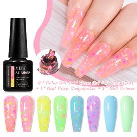 MEET ACROSS 12 Pcs Glow in the Dark Gel Nail Polish Set, 8 Colors Luminous Light Pink Yellow Purple Glow Effect Gel Polish with Base Top Gel Nail Dehydrator and Primer Manicure Holiday Gift