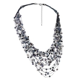 AeraVida Women's Elegant & Unique Cultured Freshwater Black Pearls & Crystal Beads Mult-Strand Layered Statement Necklace for Evening Wear & Ocean Style with a Vintage Vibe