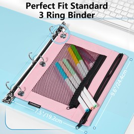 Forvencer Adorable Zipper Pencil Pouch, Cute Zipper Pencil Pouch for 3 Ring Binder, Sturdy Binder Pencil Pouch with Smooth Zippers, Perfect for Students & Back to School, Portable Pencil Bag, Pink