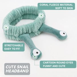 DRESHOW Spa Headband for Washing Face Bracelet Snail Hair Bands Set Elastic Make Up Sponge Soft Terry Cloth Skin Care Non-Slip Headband Cartoon for Women