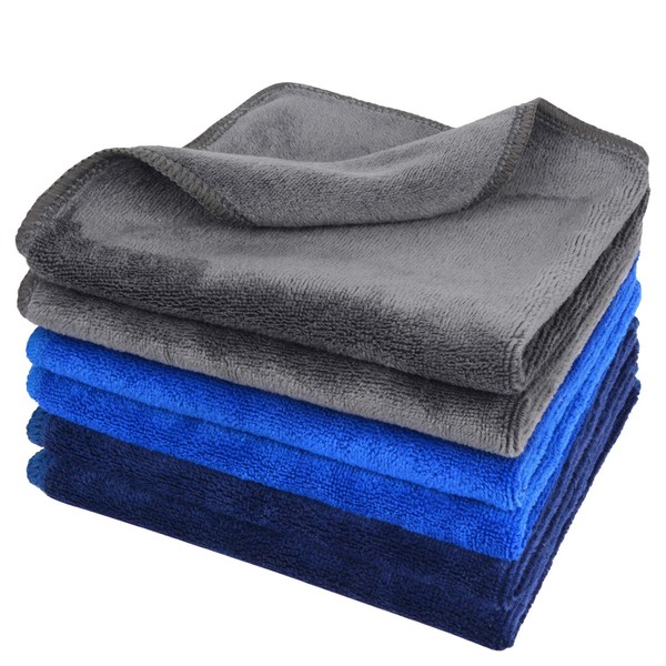 Sinland Microfiber Facial Cloths Fast Drying Washcloth 12inch x 12inch (6pack, Blue+Navy Blue+Grey)