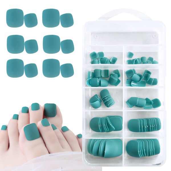 AddFavor Press on Toenails 120pcs Matte Acrylic Artificial False Toe Nail Press ons Full Cover Solid Color Fake Toe Nails for Women and Girls Cyan-Blue