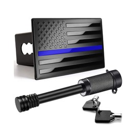 American Flag Metal Trailer Hitch Cover for 2 inch Receivers（with 5/8-Inch Pin Diameter Trailer Hitch Lock ） (Blue)