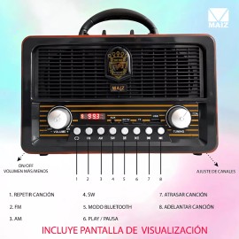 Maíz Bocina Bluetooth Vintage Retro Radio Am/fm/sw/usb/sd/aux/led Color Dorado