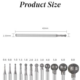 12Pieces/Set Ball Sphere Head Diamond Burr Engraving Bits Point Carving Polishing Burr Engraving Bits for DIY Woodworking Engraving Metal Carving Drilling Polishing of 12 Burr Sizes 0.5MM-8MM