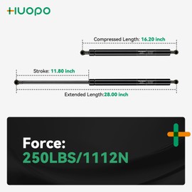 100250 HUOPO 28 inch 250 lb/1112 N Gas Struts Shocks 28" Lift Support for Tonneau Cover Truck Undercover Pickup Heavy Truck Bed Lid Queen Size Mattress Overhead Door 100-250,2pcs