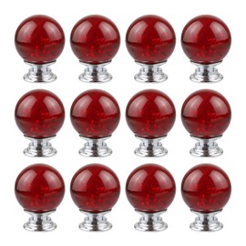 BNYZWOT 12 PCS Crystal Cabinet Knobs Round Glass Bubbles Knobs Smooth Drawer Pulls Handle for Home, Cabinet, Drawer and Dresser with 3 Different Size Screws, 30MM (Red)