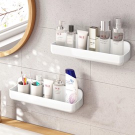 Diesisa 2pc Acrylic Wall Mounted Shower Caddy, Adhesive Shelf, Bathroom Shelves for Wall, No Drilling Hang Walls,Stick on Shelf, with Self Adhesive Tape, for Bathroom, Kitchen, Living Room