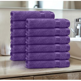 Casabella 12 Pack Flannel Face Cloth - 100% Cotton Face Towels Soft & Absorbent Super Quality Washcloths 30x30CM, Fingertip Towels for Makeup Removal & Cleansing - Purple Face Cloth