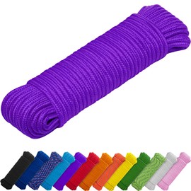 TECEUM Rope – 90 Feet x 1/4 Inch (7mm) – Purple – Strong All-Purpose Utility Rope – Camping, Crafting, Flag Pole, Indoor & Outdoor – Polypropylene Nylon Poly Lightweight Diamond Braided Cord