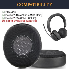 SOULWIT Cooling Gel Earpads Replacement for Jabra Evolve2 65 (Evolve 2 65MS 65UC MS UC)/Evolve2 40 (40UC 40MS USB)/Elite 45h On-Ear Wireless Headset, Ear Pads Cushions with Ice Silk Fabric - Black