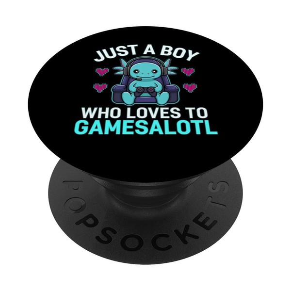 Cute Axolotl in Gaming Chair with Heart Icons PopSockets Adhesive
