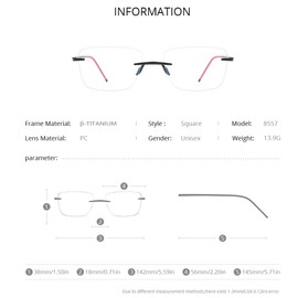 FONEX Titanium Glasses Frame Men,Rimless Square Eyeglasses Frameless Myopia Optical Eyewear 8557 (Silver)