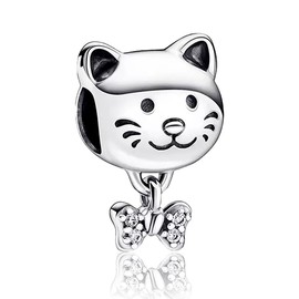 Rimgoris 925 Sterling Silver Charm for Women Bracelets Necklace Mother's Day Cat Bow Tie Dangle Charm Gift