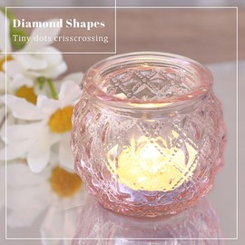DARJEN 12Pcs Pink Votive Candle Holders - Round Glass Candle Holders for Flameless LED Tea Waxes, Romantic Candle Holder for Wedding & Home Table Decor, Various Parties