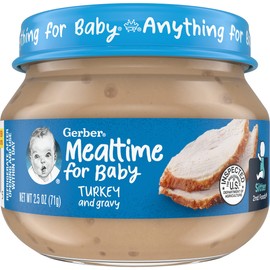 Gerber Mealtime for Baby 2nd Foods Baby Food Gravy Jars, Turkey & Gravy, Non-GMO Pureed Baby Food with Protein & Zinc, 2.5-Ounce Glass Jars (Pack of 40 Jars)