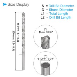 CoCud Extra Long Twist Drill Bit 10mm x 250mm High Speed Steel Straight Shank Twist Drill Bit for Metal, Woodworking, Plastic, Aluminum