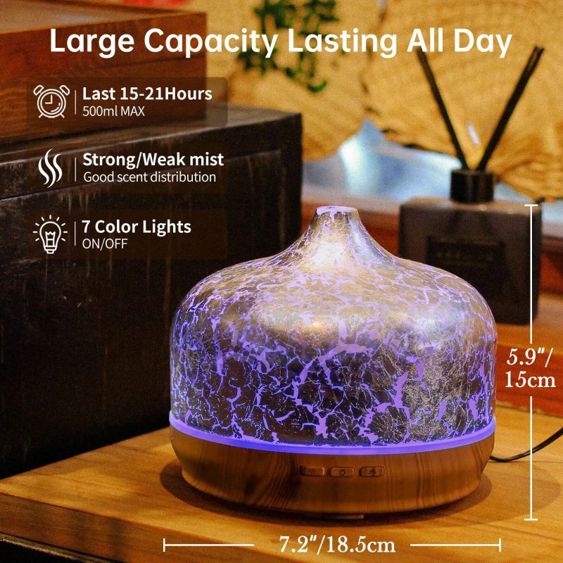 Porseme 500ml 3D Glass Oil Diffuser - Auto Shut -