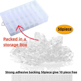 YOYOQIEKENAO[Clear 50pcs, Large, Packed in Storage Box] Cable Clamp with Strong Self-Adhesive, Wire Fixing Tool, Wire Organizer for Desk, Wall, Car, Christmas Lights, Office Cable Management