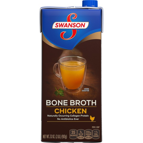 Swanson Chicken Bone Broth, 32 oz. Resealable Carton (Pack of 12)