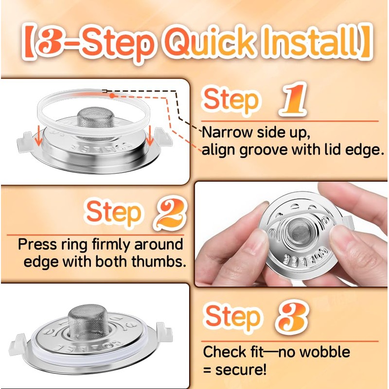 Nessus 8 Pack Silicone Gasket and Lid for Stainless Steel