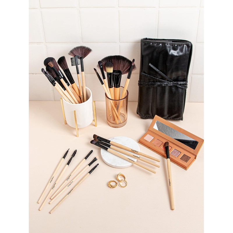 Set profesional de 24 piezas brochas para maquillaje (Madera Original)