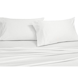 Royal Hotel Bedding Solid White 250-Thread-Count 4pc Queen Bed Sheet Set 100% Cotton, Superior Percale Weave, Crispy Soft, Deep Pocket, 100% Cotton