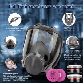 LQIQIZ Reusable Full Face Respirator Mask, Gas Mask Survival Nuclear and Chemical w/Activated Carbon Filter for Painting Dust (6800 with P-A-1 Filter and 2097 Filters)