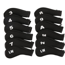 AIMALL 12pcs Neoprene Golf Club Head Covers, Zippered Protective Iron, Putter, and Driver Cover Set, Durable Long-Neck Design