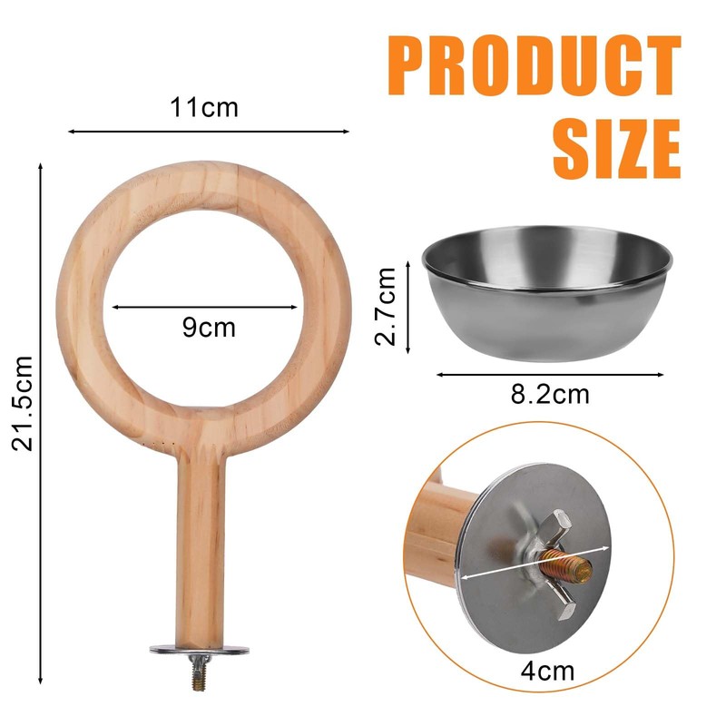 Bird Perch with Feeding Cup, Wood Stand and Cage Accessories