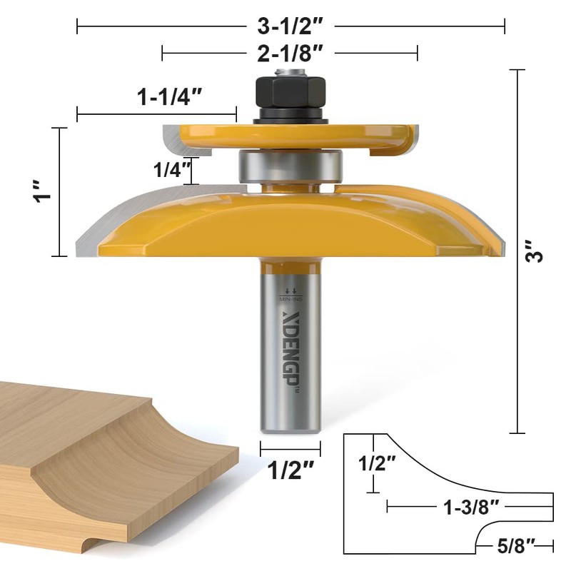 XDENGP Cove Raised Panel with Back Cutter Router Bits 1/2