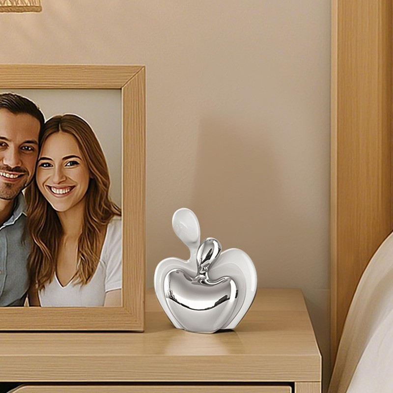 White Silver Mini Hugging Couple Statue Ceramic Lover Figurine Home