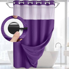 No Hook Shower Curtain with Snap in Liner Set Less Time Beige Waffle Shower Curtain for Bathroom 75" L x 72" W - Color: Deep Purple, Size: 75"L x 72"W