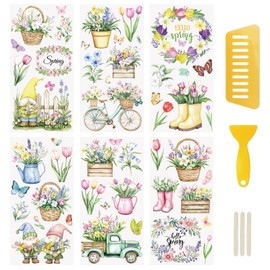 WANDIC 6 x Spring Flowers Colorful Spring Elements Transfer Stickers for Furniture Scrapbooking 15x30cm