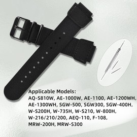 Premium Nylon Strap Compatible with Casio SGW-500 /SGW-300/SGW-400H/AE-1000W/AE-1100/AE-1200/ W-735H/W-S210/W-800H/W-216/210/200/AQ-S810W/AEQ-110/F-108/MRW-200H, 18mm Replacement Leather Watch Band