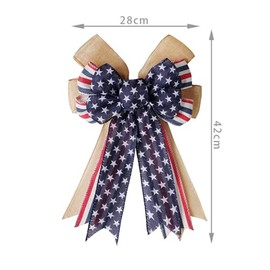 Large Patriotic Burlap Bow Red Blue Stars and Stripes Bow 4th of July for Independence Day, Veteran's Day, Indoor Outdoor Decorations and Patriotic Theme Party