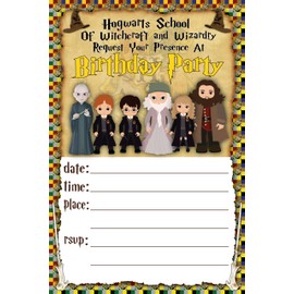 Set of 40 Magical Wizard Inspired Happy Birthday Invitation Cards & Envelopes – Lightweight (240g), Postcard Style Invites for the Perfect Party Pack