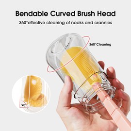 Bottle Brush Set - 7 in 1 Bbay Bottle Cleaning Kit with Silicone Bottle Brush, Nipple Brush, Straw Brush, Soap Dispenser, Drying Rack, Cup Lid Cleaning Brush, Storage Box, Baby Travel Essential