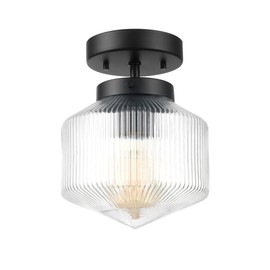 Globe Electric 66000078 1-Light Flush Mount Ceiling Light, Matte Black, Ribbed Glass Shade, Ceiling Light Fixture, Home Improvement, E26 Base, Bedroom Lights for Ceiling, Dining Light Fixture