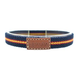 BDM Men's and women's blue fabric bracelet with Spanish flag. Narrow bracelet. Select size, 15 centímetros, Polyester