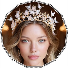 YBSHIN Light Up Gold Butterfly Crowns and Tiaras, Flower Bridal Wedding Accessories, Rave Prom Costume Headpiece for Women (Blue)