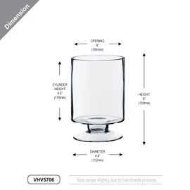 WGVI Clear Glass Pedestal Hurricane Candle Holder, 4.4" W, 5.9" H, Decorative Vase for Pillar Candles, Short Stemmed Candleholder Cylinder, Tabletop Centerpieces, Home Décor, Elegant Design, 1 Piece