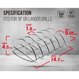 BBQ Rib Racks for Smoking, Classic Joe, BGE Grill Expander Rack Accessories - Optimizes Grilling Space, Standing Roast Rack Allows for more Even Cooking, Works with 18" or Larger Size Grill, Stainless